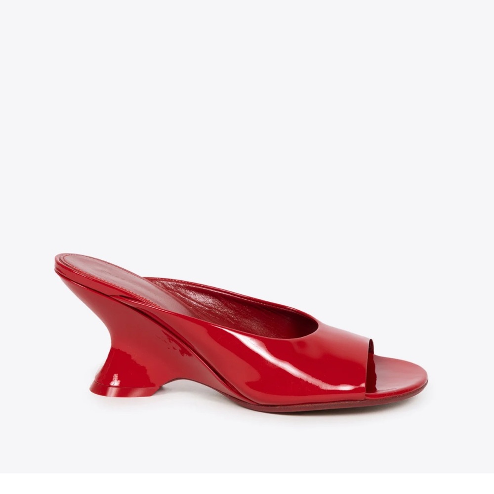 Dries Van Noten Red Mules Open-Toe Sandals Sculpted Heels 37.5 NEW W/BOX